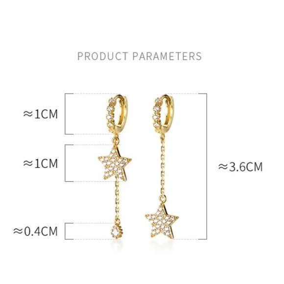 *NEW Gold Diamond Star Waterdrop Hoop Earrings - Picture 8 of 8